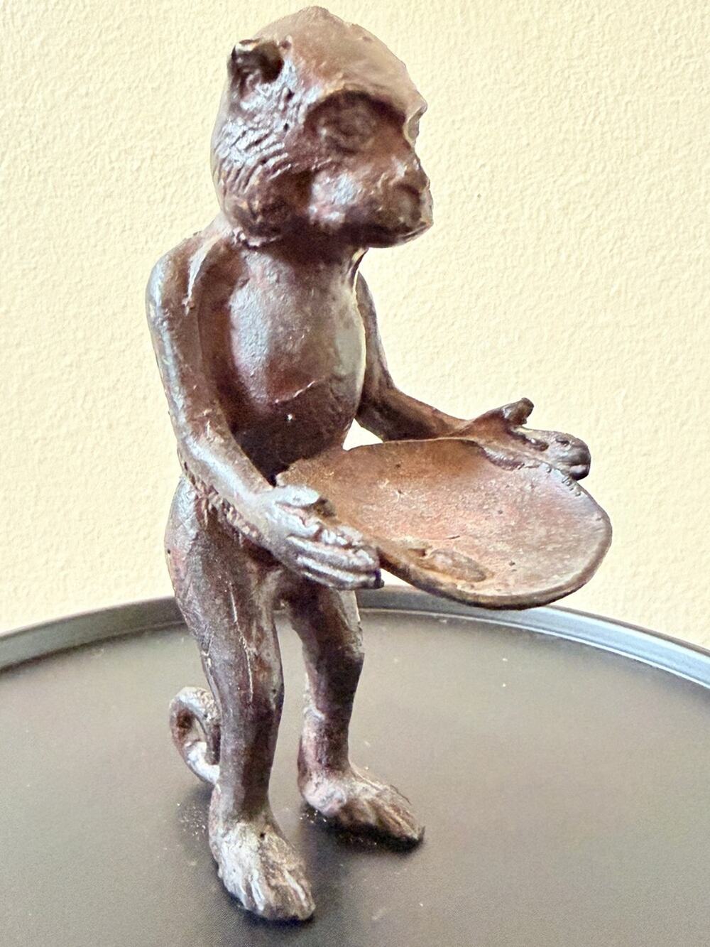 Vintage bronze tray monkey butler Statue jewelry gothic revival balinese